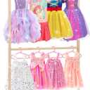 Bamboo Kids Clothing Rack with Dual Poles, Child Dress Up Rack, Clothing Organizer Rack, Small Garment Rack, Perfect for Costumes and Accessories (Natural color)