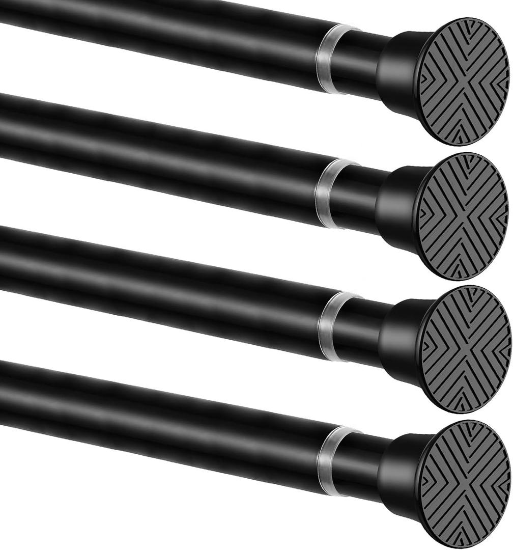 4 Pack Black Spring Tension Curtain Rods 18-36 Inch Adjustable Expandable Spring Loaded Curtain Rods No Drilling Suitable for Small Short Tension Rods 23-34 Inch Doors, Windows, Closet