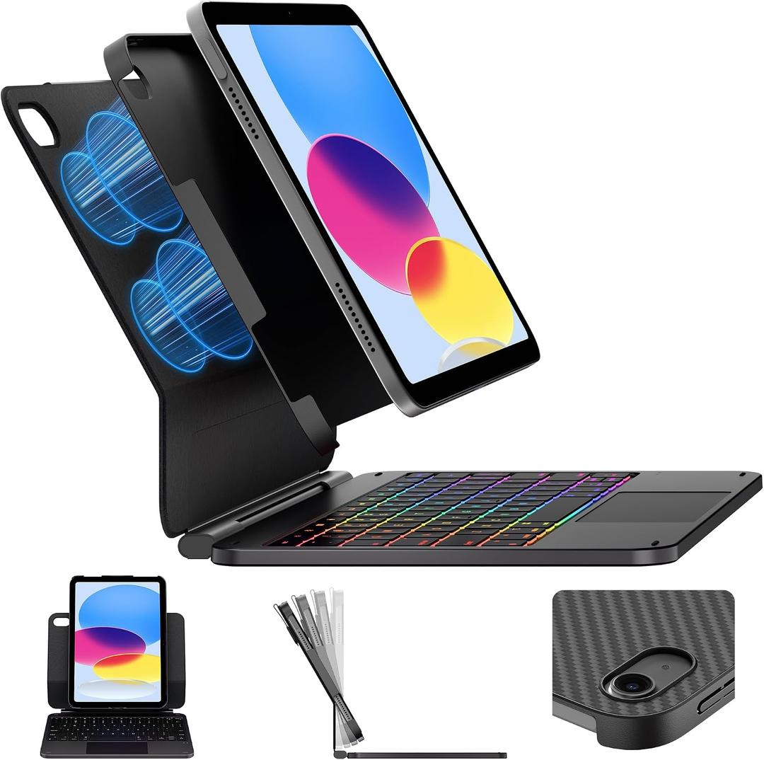 typecase Edge+ iPad 11th 10th Gen Case with Keyboard (11" 2025 A16 & 10.9" 2022) – Magic Keyboard-Style with RGB Backlit & Trackpad, Slim Protective Case, Magnetic Stand, Multi-Mode – Space Black