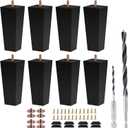 Sofa Legs Square Bed Feet 5 inch Wood Replacement Leg for Furniture Set of 8,Black (5", 8set)