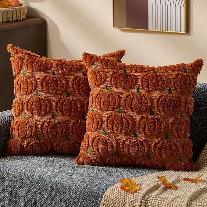DFXSZ Fall Pillow Covers 20x20 Set of 2 Fall Decorations Autumn Beige Pumpkin Throw Pillow Cases Soft Plush Faux Fur Wool Couch Cushion Case for Chair Sofa Bedroom Living Room Home Decor PTK02B20
