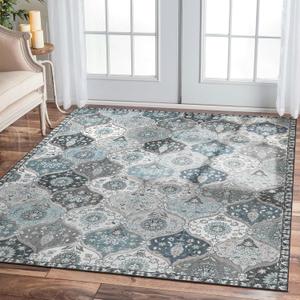 Lahome Moroccan Washable Area Rug 6x9, Ultra-Thin Large Living Room Rugs for Bedroom, Oriental Trellis Distressed Non Shedding Throw Carpet for Dining Room Office Elise, Blue