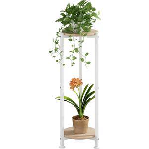 Plant Stand Indoor Corner Tall 2 Tier Metal Modern Flower Storage Plant Shelf Holder for Living Room Balcony Garden,White (2 Tier-White Round)(10.1 x 10.1 x 32 inches)