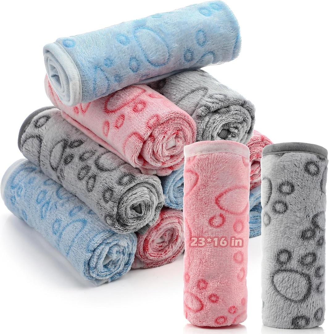 Tegeme 3 Pcs Pet Blankets Soft Fluffy Fleece Dog Cat Warm Paw Print Pattern Blankets Flannel Throw for Pets Dog Puppy Cat(23 x 16 Inch,Multicolor)