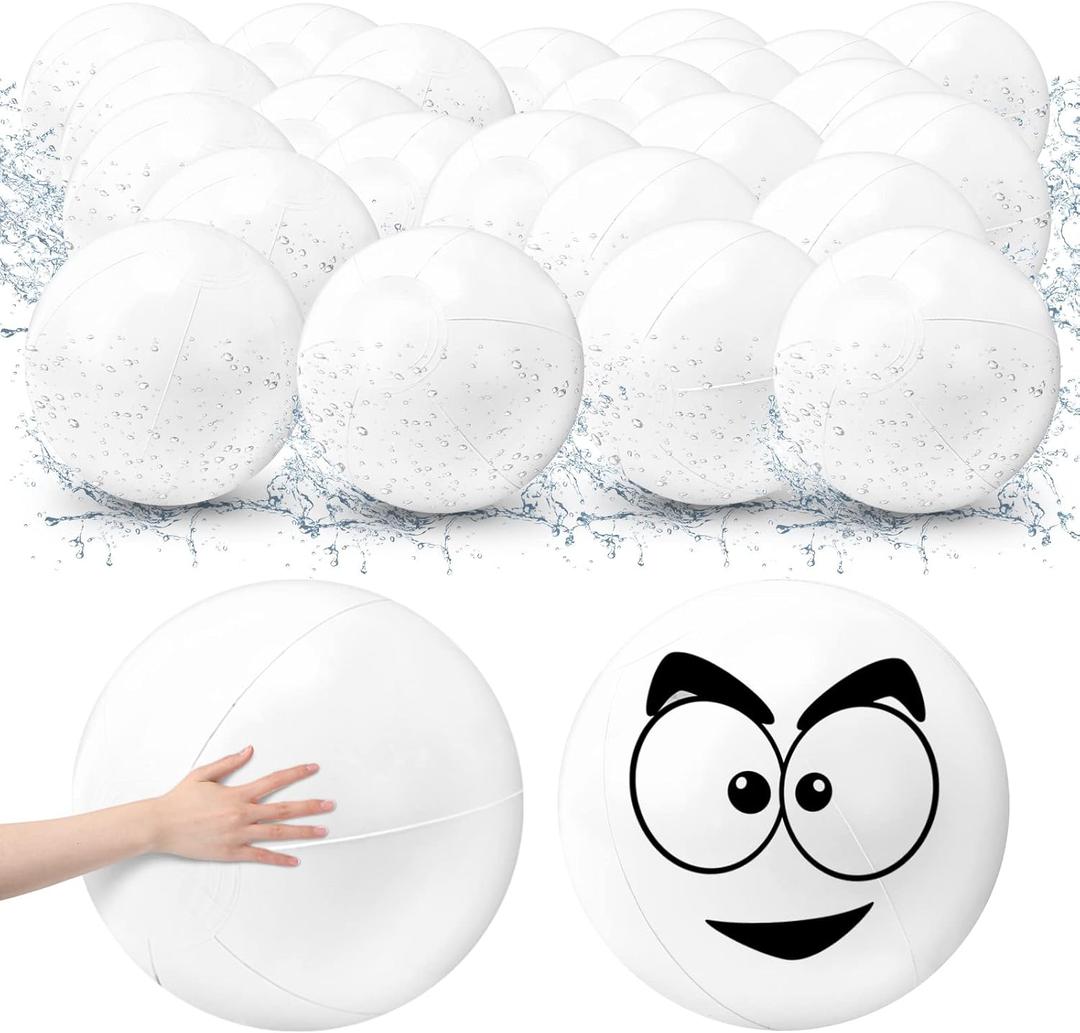 Junkin 36 Pieces 12 Inch Solid White Beach Balls Bulk Inflatable Beach Ball Swimming Pool Party Balls Beach Game Toy for Summer Beach, Pool and Party Favor