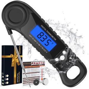 Meat Thermometer Digital, Instant Read Food Thermometer - Waterproof w/Backlight for Cooking Deep Fry BBQ Oven Grill Smoker Roast and Candy Thermometer, Camping & Kitchen Essentials (Black)