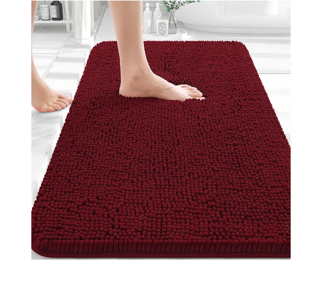 OLANLY Bathroom Rugs 30x20, Extra Soft Absorbent Chenille Bath Rugs, Rubber Backing Quick Dry, Machine Washable Bath Mats for Bathroom Floor, Tub and Shower, Home Decor Accessories, Burgundy