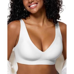 As Fairy Bras for Women Deep V Seamless Wireless Support Lift No Underwire Plunge Bralettes Full Coverage Push Up Bra (42DDD, White)
