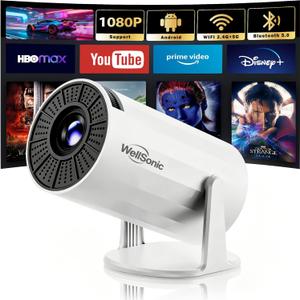 Mini Projector with WiFi and Bluetooth, Portable Projector Support 1080P, Auto Keystone,210° Rotation, Smart Projector with build-in APP for Home Theater Night