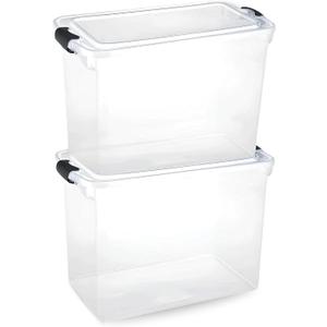 HOMZ 2-Pack Latching Lid, Large Clear Plastic Storage Bins w/Lids, 112 Quart, Gray Latch - Stackable Container Boxes for Home, Bathroom, and Office Organization
