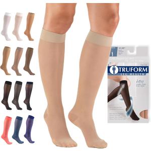 Truform Sheer Compression Stockings, 15-20 mmHg, Women's Knee High Length, 20 Denier, Nude, Large