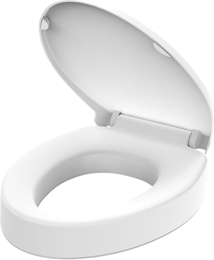 Raised Elongated Toilet Seat 18.5'' for Seniors  Soft Close, Quick Release & Connect, Sturdy PP Material, Wont Loosen, Ideal for Elderly & Limited Mobility, White