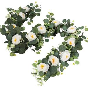ccHuDE Artificial Flowers Eucalyptus Garland Faux Floral Greenery Garland Fake Flowers Vine Long Greenery Vines Hanging Plant Vines Eucalyptus Leaves Vines Decorations for Wedding Backdrop, 4 pack