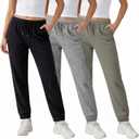 Common Stitch 3 Pack Fleece Elastic Cuff Joggers for Women  Deep Pockets, Tapered Fit, Elastic Drawstring Waist (Large, Black / Med. Heather Grey / Olive)