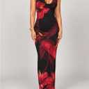 SHENHE Women's Sexy Floral Maxi Dress Halter Tie Backless Cowl Neck Bodycon Party Dress (Blue, S)