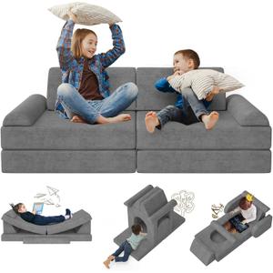 Modular Kids Play Couch 10PCS  Convertible Kids Sofa & Toddler Play Couch with DIY Foam Pieces for Imaginative Play, Climbing & Relaxation for Playroom, Bedroom, Nursery & Living Room