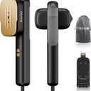 FEPPO Travel Steamer for Clothes, 110-240V Dual Voltage Portable Steamer & Iron 2 in 1, Fast Heat Up, 1100W Powerful Garment Steamer, Large Ceramic Heat Panel for Home & Global & Europe Traveling (Black-Gold)