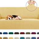 KEKUOU Stretch Sofa Cover Slipcover Couch Covers for 3 Cushion Couch Sofa pet Friendly (78"-94") Furniture Protector Sofa with Elastic Bottom for Kids,Dog, Jacquard Small Checked(Large,Champagne)