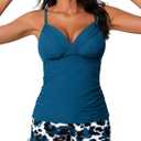 MiYang Twist Front Tankini Swimsuits for Women 2025 Flattering Tummy Control Ribbed Two-Piece Bathing Suits (Large, Blue Leopard Print)