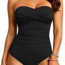 Yonique Womens Strapless One Piece Swimsuit Tummy Control Bandeau Bathing Suits Slimming Twist Front Swimwear (XX-Large, Black)