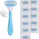 Amazon Basics 5-Blade Razor Handle for Women, Includes 12 Cartridges and Shower Hanger, 14 Piece Set, Blue