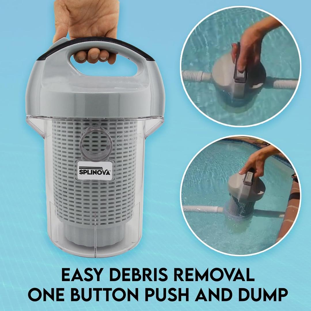 Pool Leaf Canister, Inline Vacuum Filter, Vertical Catcher Design, Quick Clean Easy Removal for Maintenance, Built in Sock for Increased Filtration.