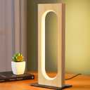 EDISHINE LED Table Lamp, Wooden Bedside Lamp with 3 Color Temperatures & Dimmable, Touch Control Square Nightstand Lamp for Bedroom Living Room, Memory Function, Original Wood Color