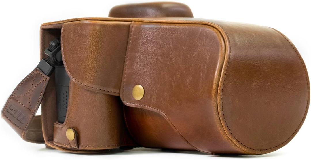 Megagear MG1185 Canon EOS Rebel T6s, 8000D (18-55mm) Ever Ready Leather Camera Case and Strap - Dark Brown