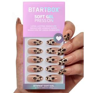 BTArtbox Press On Nails Almond - Gilder Roar, Sparkly Leopard Medium Press On Nails with Glue and Adhesive Tabs for Women, Soft Gel Glue On Nails in 16 Sizes - 32 Stick On Nails Kit