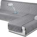 TAOCOCO 100% Waterproof Sectional Couch Covers L Shaped Sofa Covers 3pcs Chaise Lounge Cover for Pet Kids, Reversible Couch Covers for Sectional Sofa Ottoman with Elastic Straps(Small, Gray) (Grey)