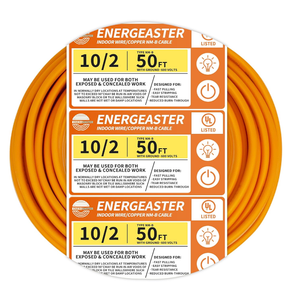 10/2 NM-B Wire, 10 Gauge 2 Conductor, 50FT Orange，With Ground, Indoor Electrical, Copper Wire, Non-Metallic Sheathed Cable