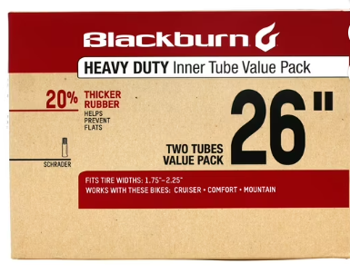 Blackburn 26IN X 1.75-2.25 Schrader Value Pack Heavy Duty Bicycle Inner Tube with Tire Levers