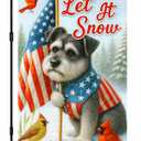 IVN 4th of July Garden Flag 12x18 Inch Double Sided Winter Schnauzer Dog with American Flag Scarf and Let It Snow Text Outdoor Yard Flag for Outside Home Front Door Lawn Porch Patio Welcome Decor