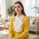 Fumwase Chiffon Detachable Fake Collar Vintage Adjustable Half Shirts Professional Suit Round Blouse Collars Button-Down Shirts for Women (White)