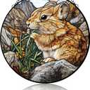Stained Glass Window Hanging, Pika Eating Grass Suncatcher Diamond Glass Panel Hangings Scenery Sun Catchers Decor for Birthday Gift for Women, Men, Wife, Aunt, Mom and Bird Lover 6.3 inch