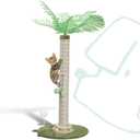Cat Scratching Post 34 Inch with Rotating Turntable and Removable Hanging Ball, Cat Scratcher for Indoor Cats, Ultra Stable Base, Paw-FGreen Baseriendly Jute Material, Green Base