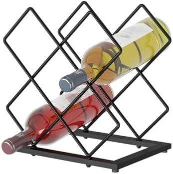 KOKSTOP Countertop Wine Rack, 6 Bottles Wine Storage Capacity, Modern Corner Metal Wine Bottle Holder for Bar, Cabinet, Pantry, Tabletop Wine Racks for Cup and Water Bottle – Black