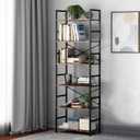 6 Tier Tall Rustic Wood Bookshelf, Metal Frame Standing Bookcase, Open Back Modern Office Bookcases, Industrial Vintage Book Shelf Unit