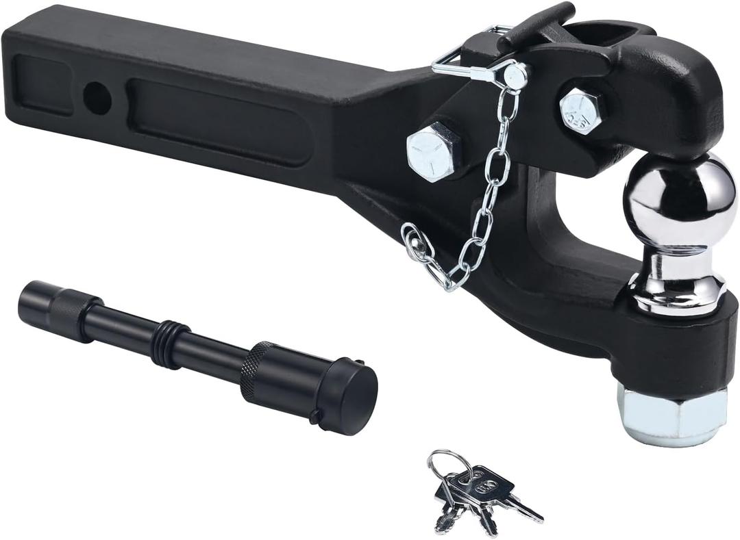 Jextra Pintle Hitch 15 ton with 2 Inch Hitch Ball Suitable for 2 Inch Pintle Hitch Receiver and Hitch Receiver Pin Lock Black Powder Coat 33000LB