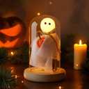 Tuanse Halloween Decorations Indoor, Light up Ghost in Dome Cloche for Table, Halloween Ghost Decor Light with Pumpkin and Wood Base for Mantel Tabletop Shelf, Cute Room Holiday Decoration