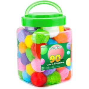 Eppingwin 90PCS Multicolor Pom Poms, 1.5 Inch Soft Pompoms for Crafts, Assorted Colors Big Pom Pom for Arts & Crafts DIY Projects (Multi-Colored)