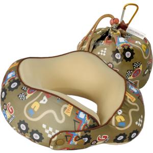 SKYTRAX Certified Kids Safe Memory Foam Travel Neck Pillows for Kids and Toddlers, Cute Cartoon Design, Car Seat & Airplane Head Neck Support, Adjustable Snap Buttons, Washable Soft Cover (Racecar)