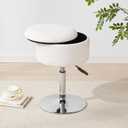 Adjustable Ottoman Stool White Vanity Stool Vanity Chair for Makeup Room Stool Chair for Vanity Stool with Storage Makeup Stools with Storage Swivel Makeup Chair for Bathroom Faux Leather