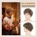 Short Brown Afro Wig with Glasses for Mens Costume Crazy Funny Party Wigs for Nerd Halloween Costumes & Cosplay Accessory