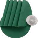 SHACOS Dark Green Round Placemats Set of 6 Cotton Polyester Braided 15 inch Washable Kitchen Dining Table Place Mats Christmas Table Mats for Home Wedding Party Decor