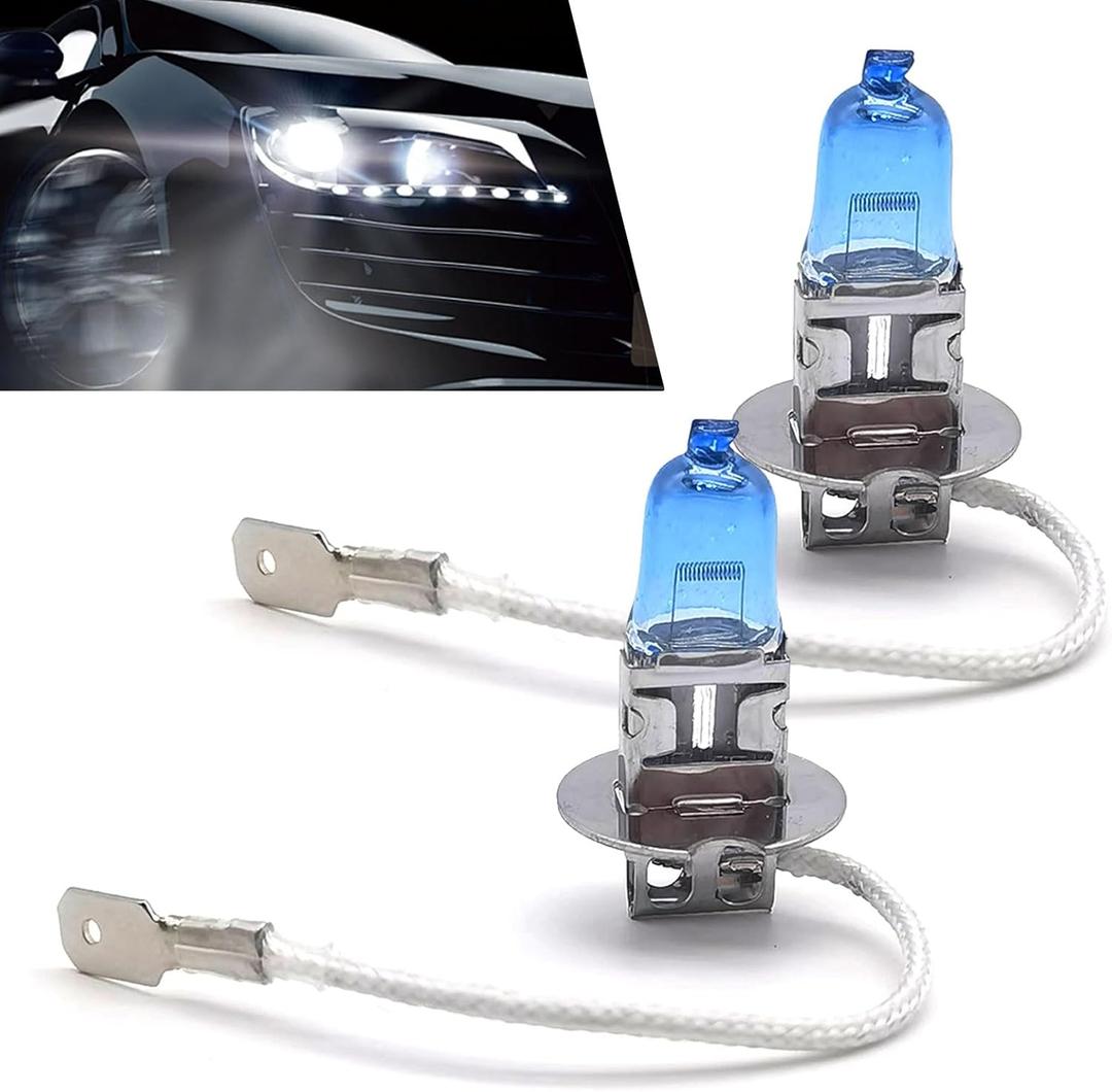 Pack-2 Car Halogen Bulbs, Quartz Driving Lights, 100 W Front Fog Light Bulbs, Bulb Replacements, Super Bright Auto Lights, Lighting Tool, Universal for Most Cars, Trucks, SUVs (White #H3)