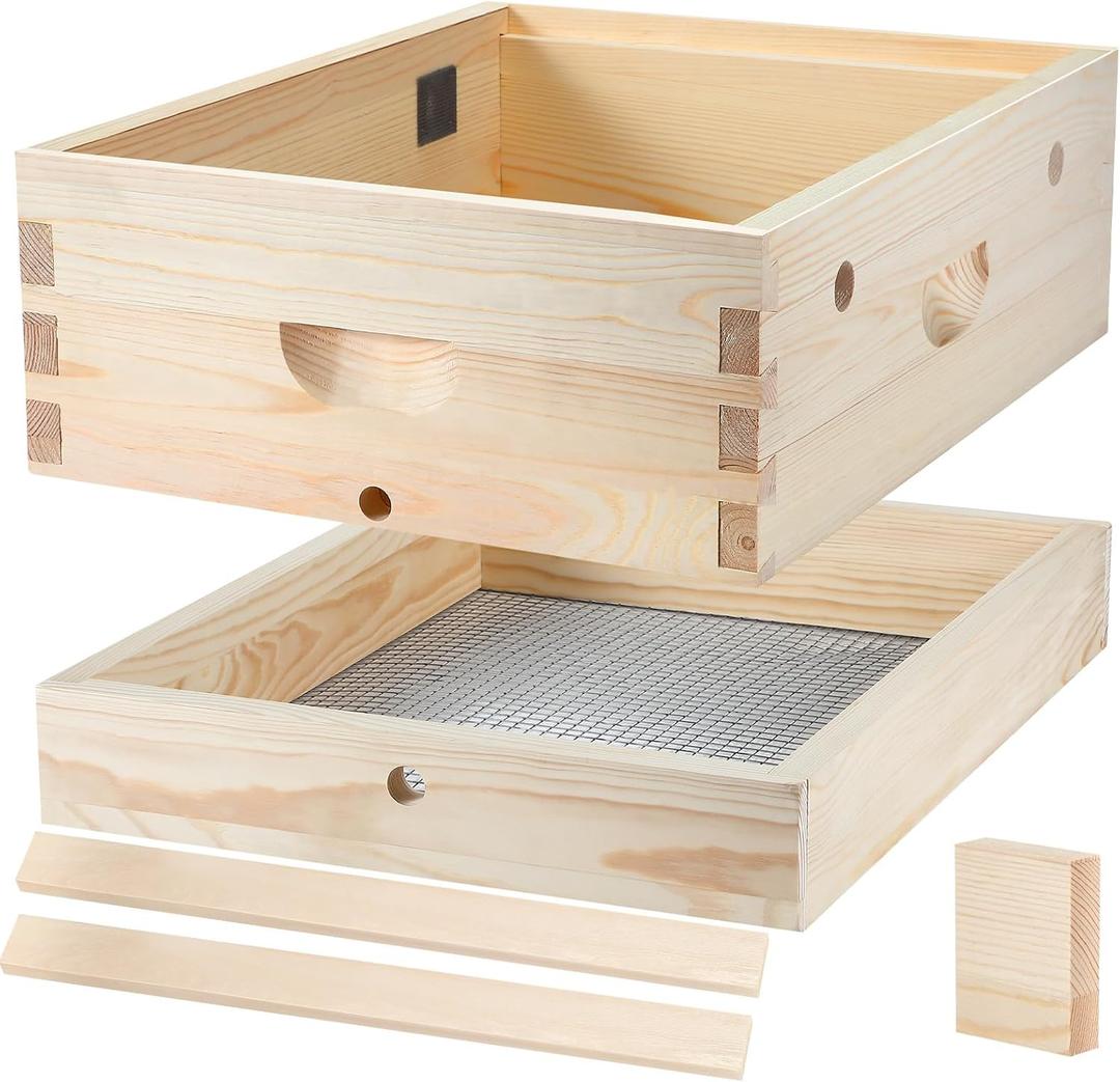 Thyle 10 Frame Beehive Candy Board and Quilt Box Combo Set, Assembled Bee Candy Boards Feeder Beehives Boxes Moisture Quilt Box for Honey Candy Feed Bees Winter Preparation for Beekeepers