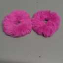 2 PCS Hot Pink Pom Pom Hair Tie Fuzzy Scrunchies Furry Hair Bands With Faux Rabbit Fur Fluffy Elastic Hair Bobbles Ponytail Holders Girls Women Hair Accessories