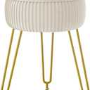 IBUYKE Velvet Round Footrest Stool Ottoman, Makeup Vanity Stool Side Table, Velvet Dressing Table Seat, Pouf Couch Stool, Golden Steel Legs, Creamy-White LG-30M