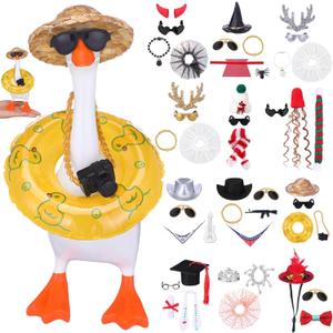 12 Set 7 Inch Mini Desk Goose Outfits Headwear Mini Hats Accessories Small Desk Outfits Hat Accessory Costumes for Magnetic Geese Statue Key Holder Table Decor (Holiday)